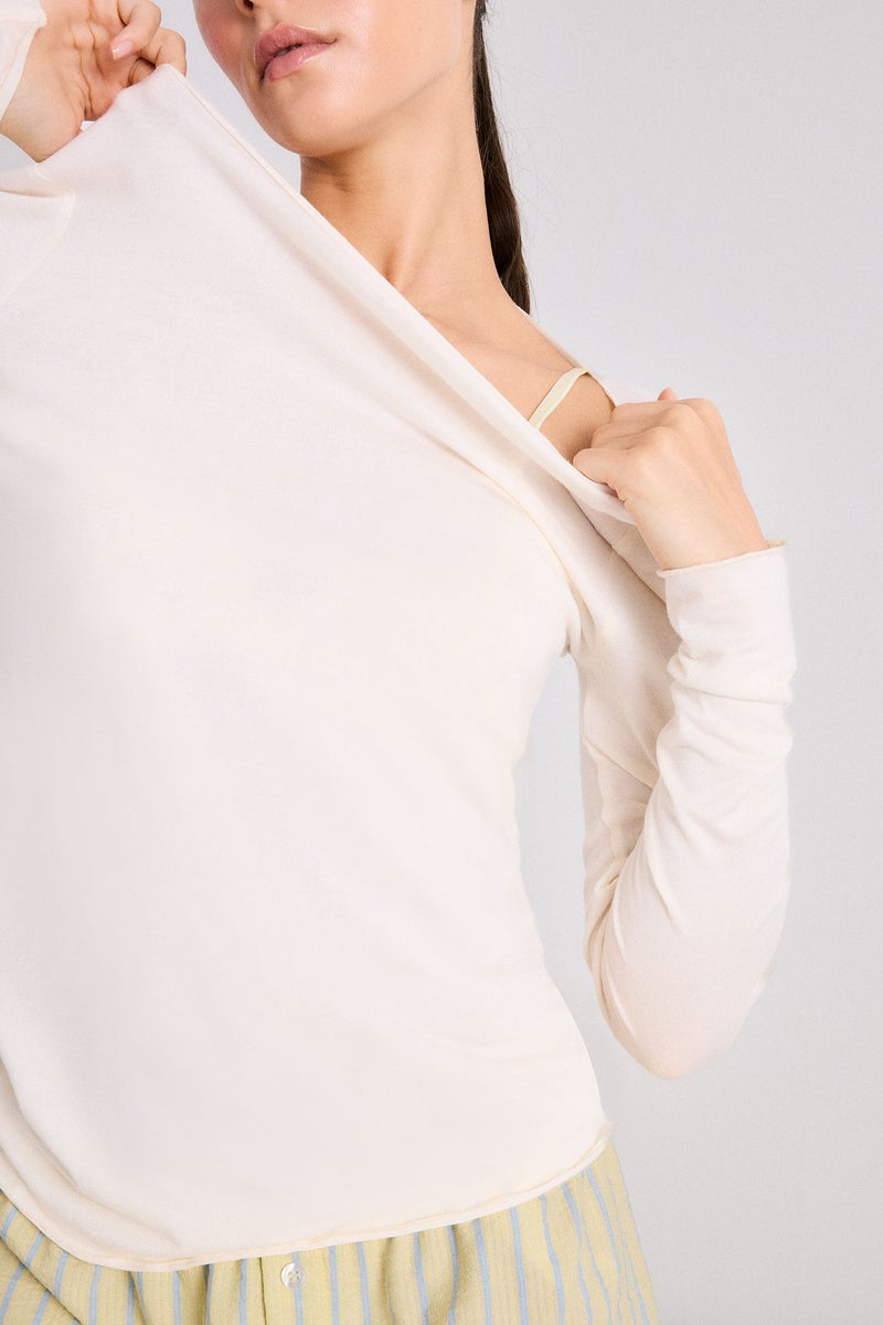 DeFacto Beige Woman Fall in Love Modal Cashmere Soft Texture Boat Neck Top Casual - Image 3
